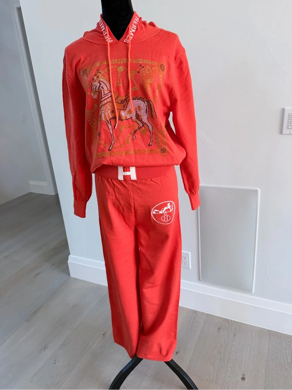 Orange Hoodie & Jogger Set Tracksuit Lounge set with Wide Leg pants size S